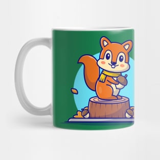 Happy Cute Squirrel Holding Acorn Cartoon Vector Icon Illustration (2) Mug